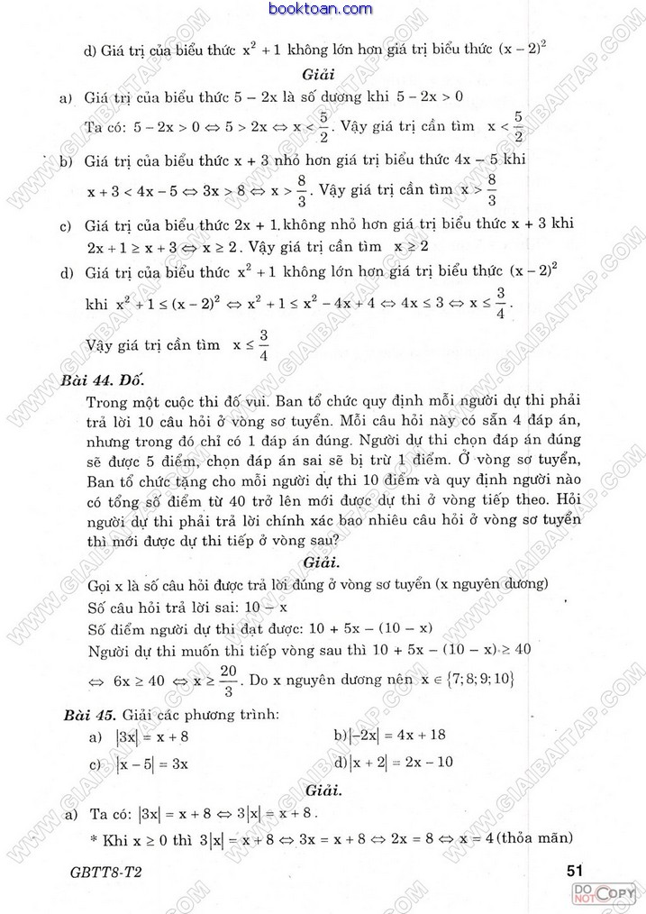 Chương IV: BẤT PHƯƠNG TRÌNH BẬC NHẤT MỘT ẨN - toán 8 tập 2 18