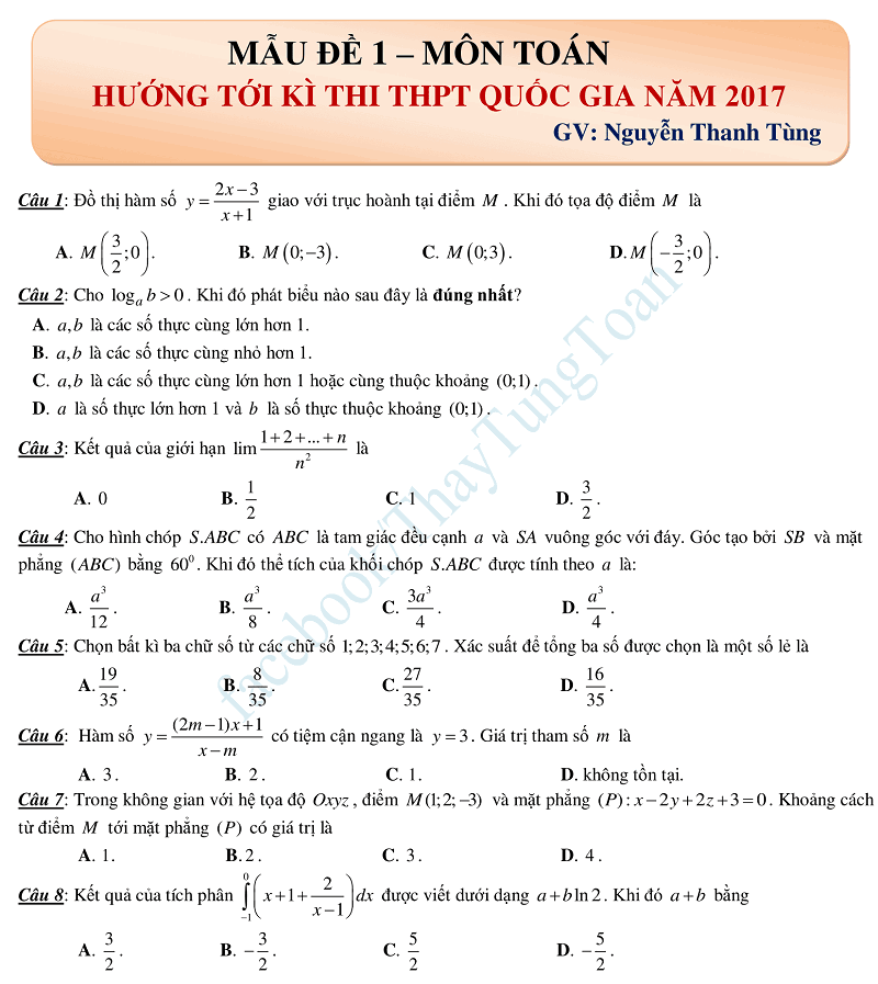 de thi thu toan 2017