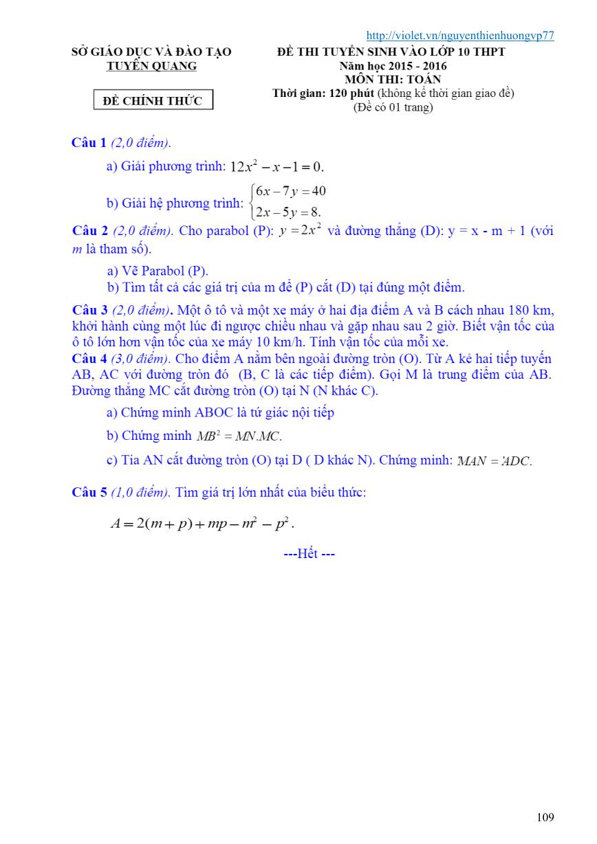 de thi vao lop 10