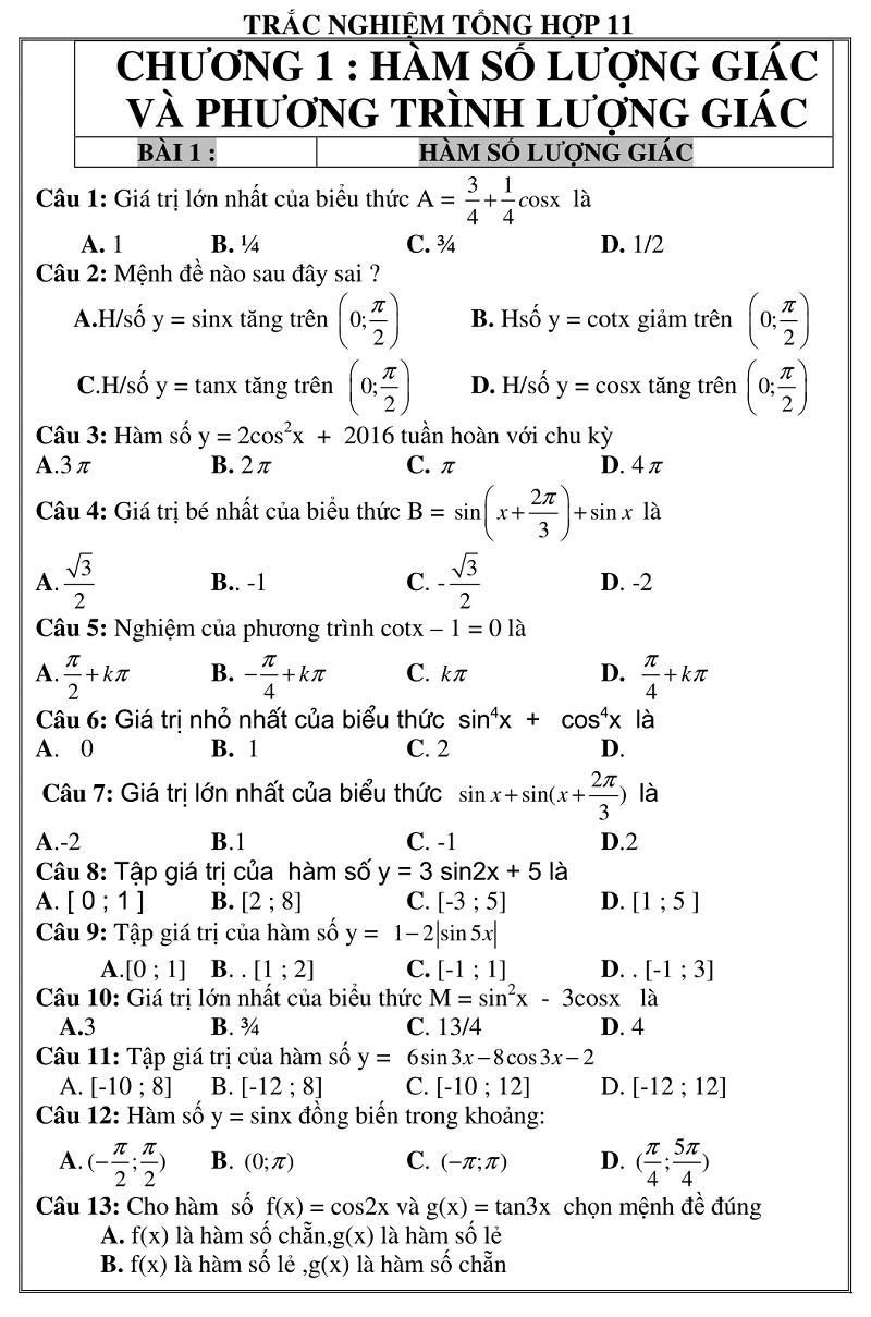 trac nghiem giai tich 11