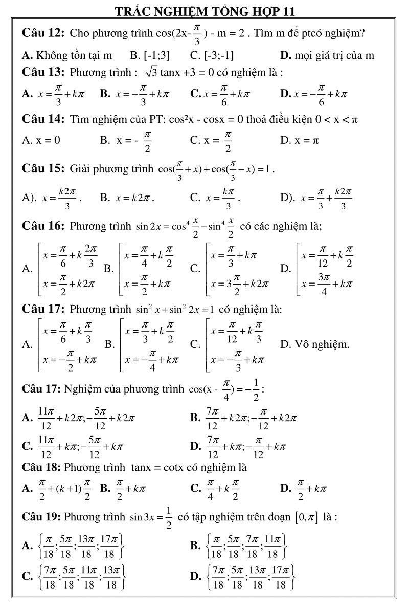 trac nghiem giai tich 11