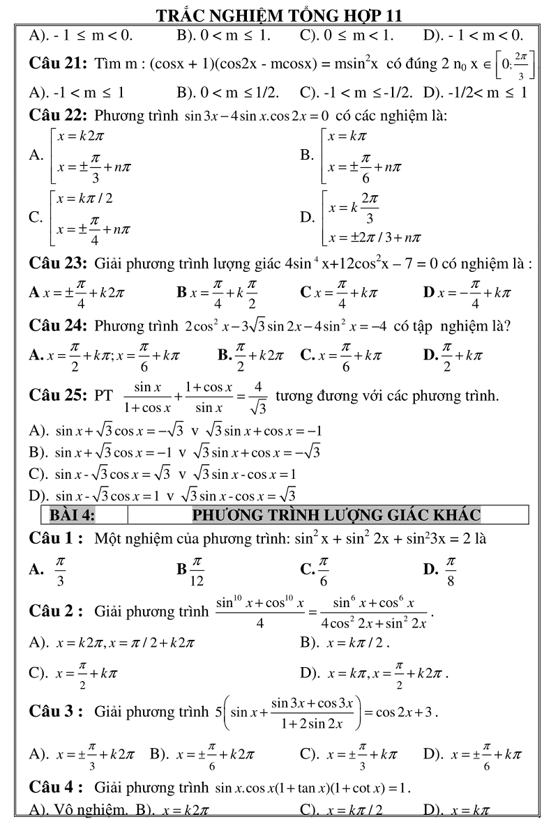 trac nghiem giai tich 11