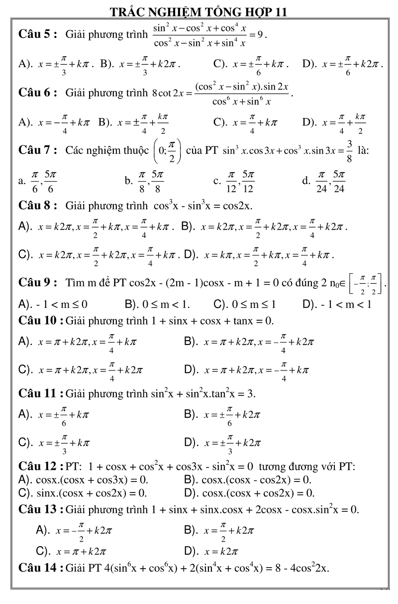trac nghiem giai tich 11