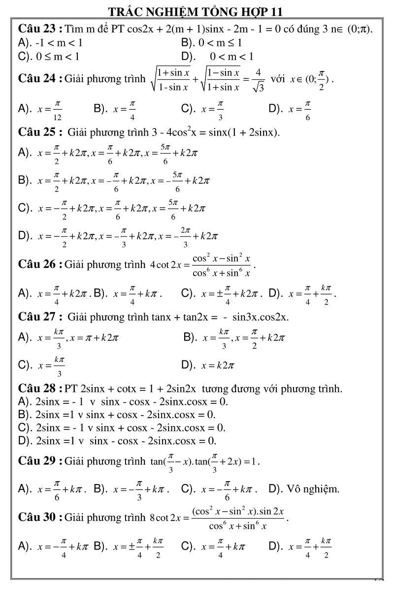 trac nghiem giai tich 11