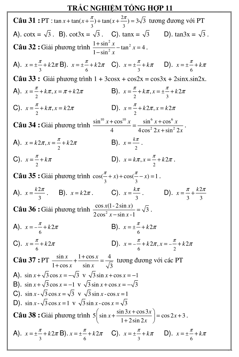 trac nghiem giai tich 11