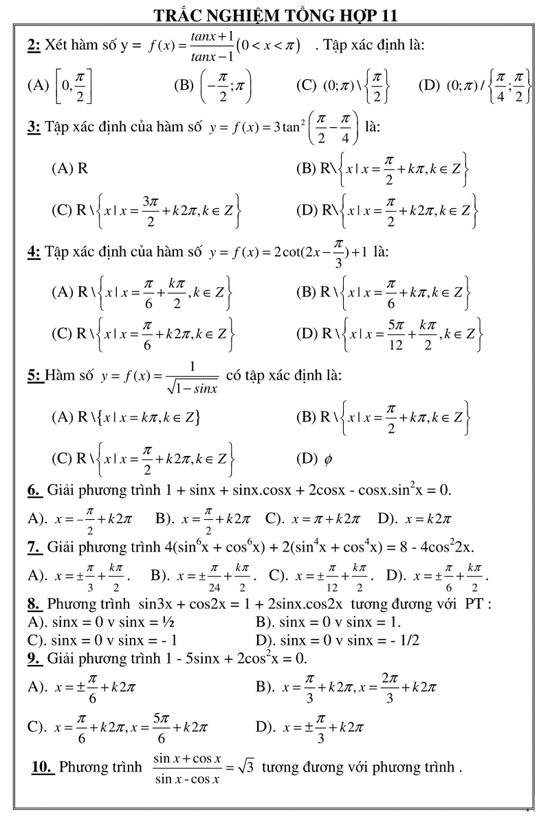 trac nghiem giai tich 11