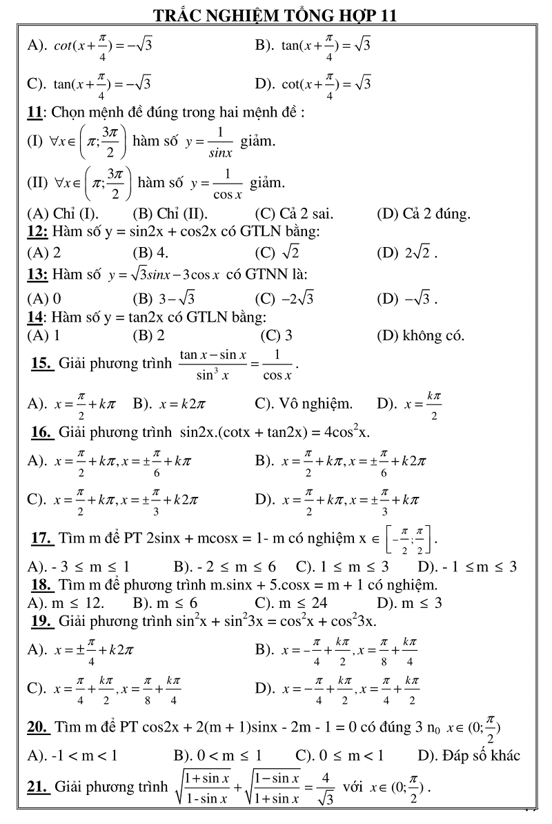 trac nghiem giai tich 11