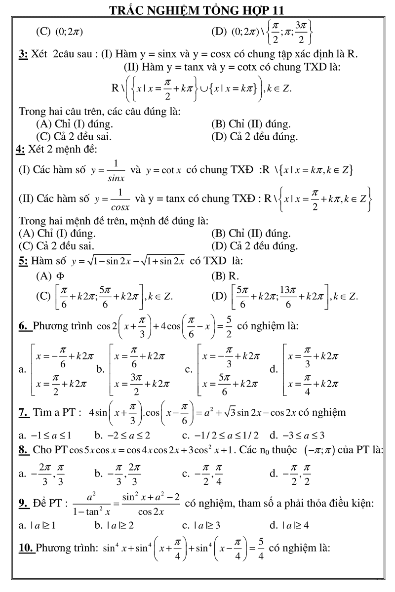 trac nghiem giai tich 11