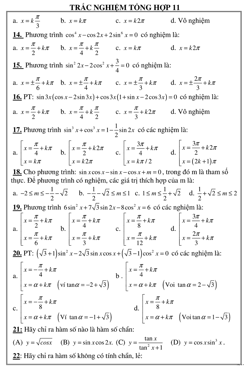 trac nghiem giai tich 11