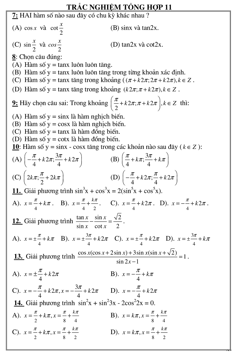 trac nghiem giai tich 11