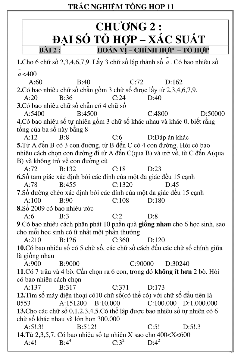trac nghiem giai tich 11