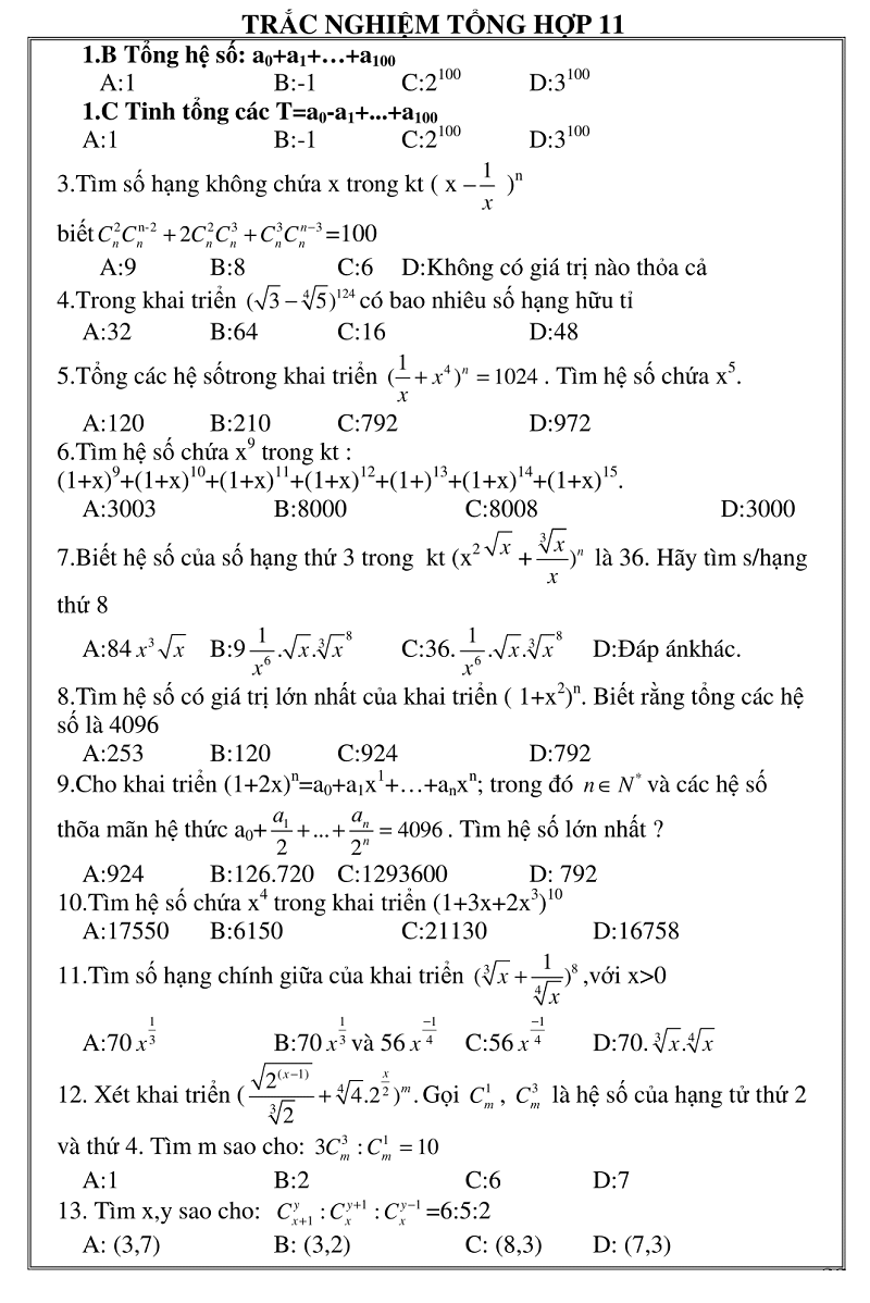 trac nghiem giai tich 11