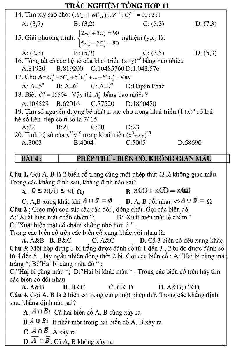 trac nghiem giai tich 11