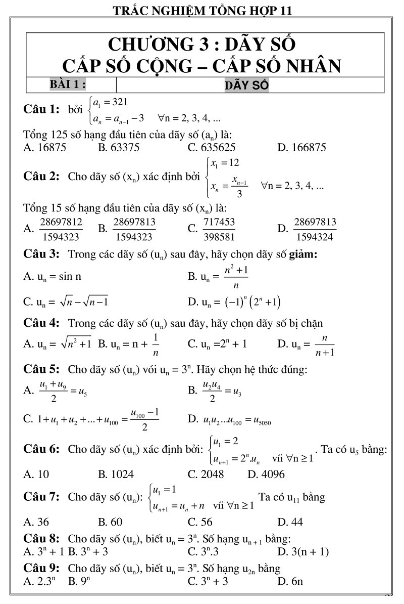 trac nghiem giai tich 11