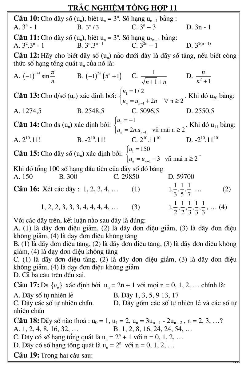 trac nghiem giai tich 11