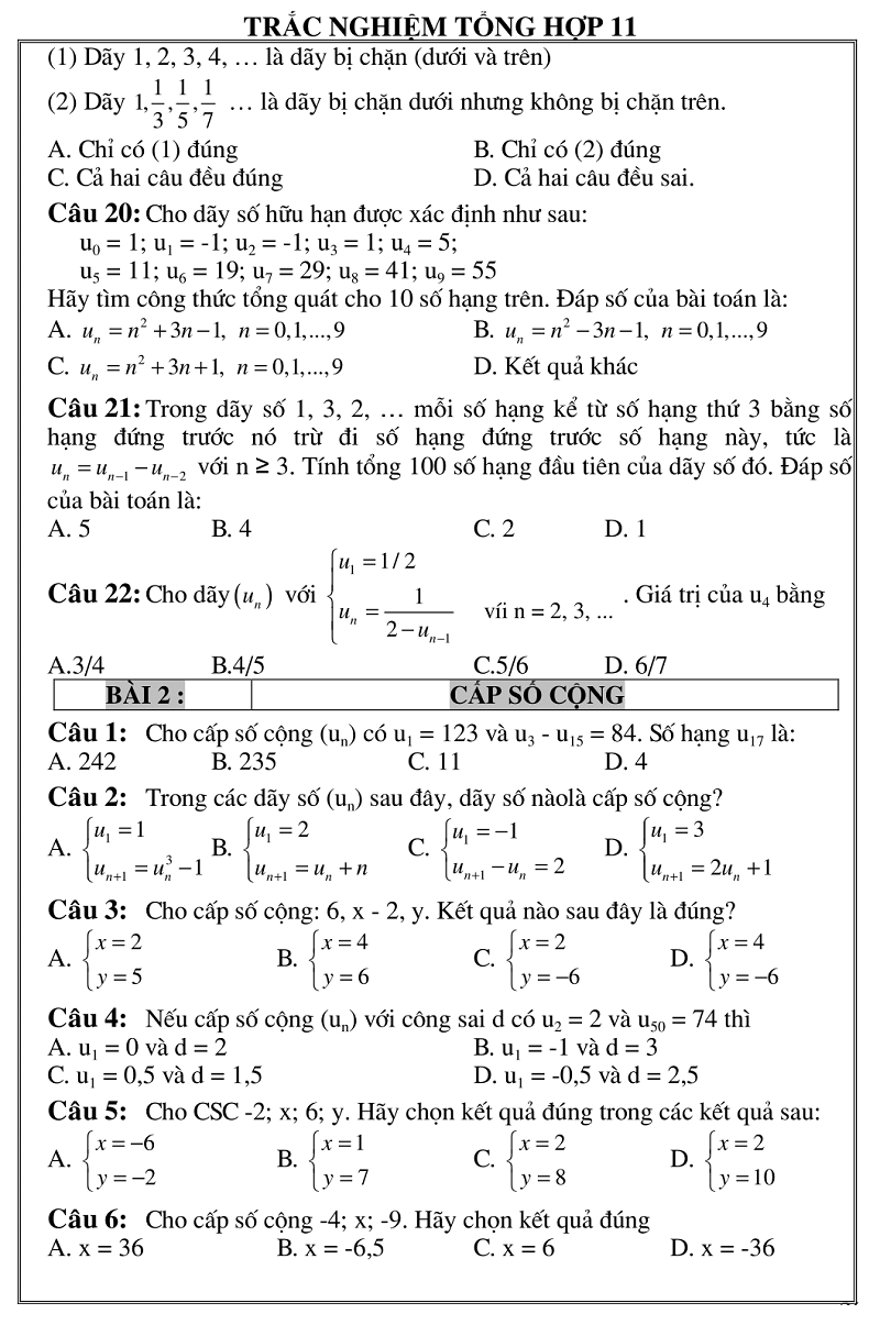 trac nghiem giai tich 11