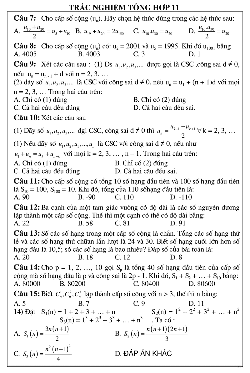 trac nghiem giai tich 11