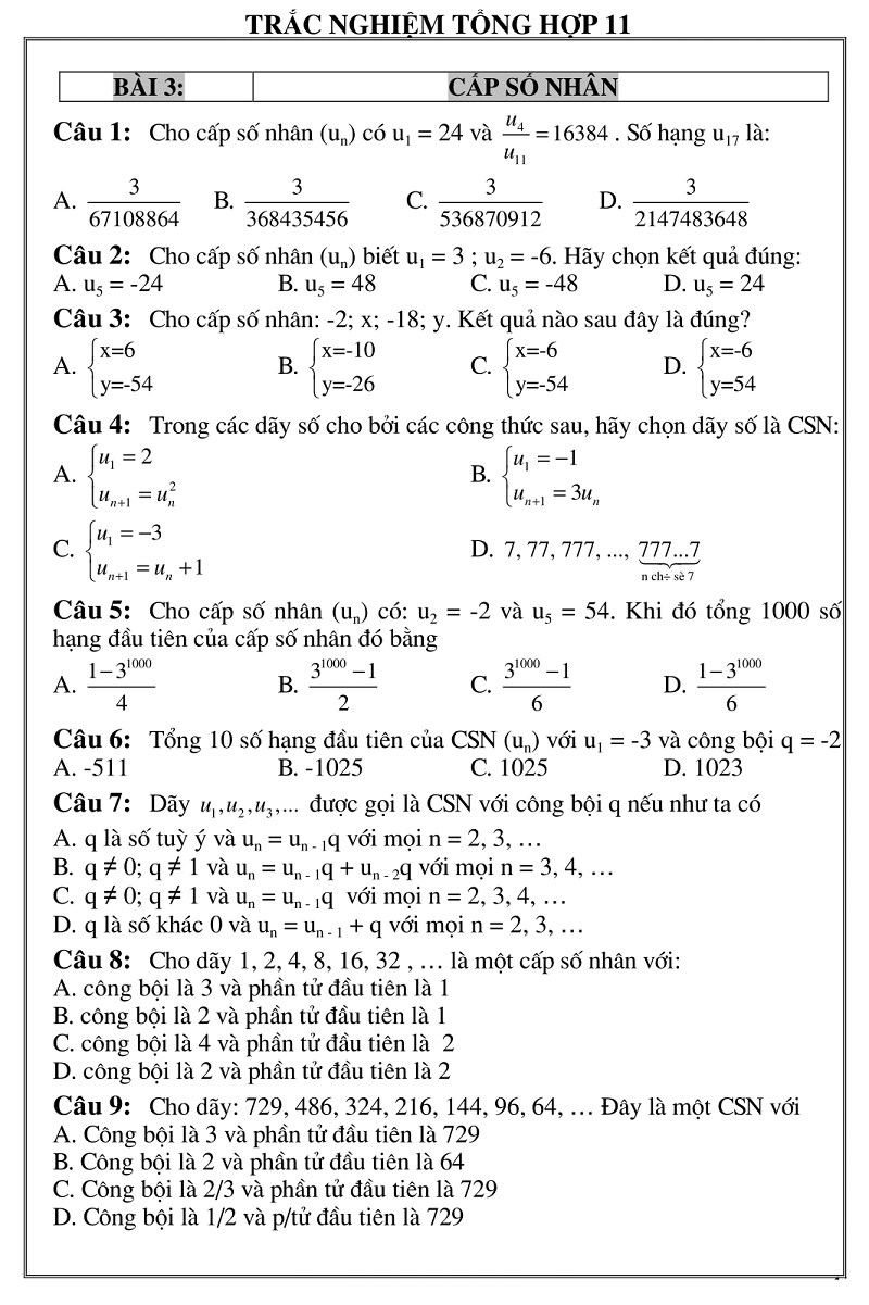 trac nghiem giai tich 11