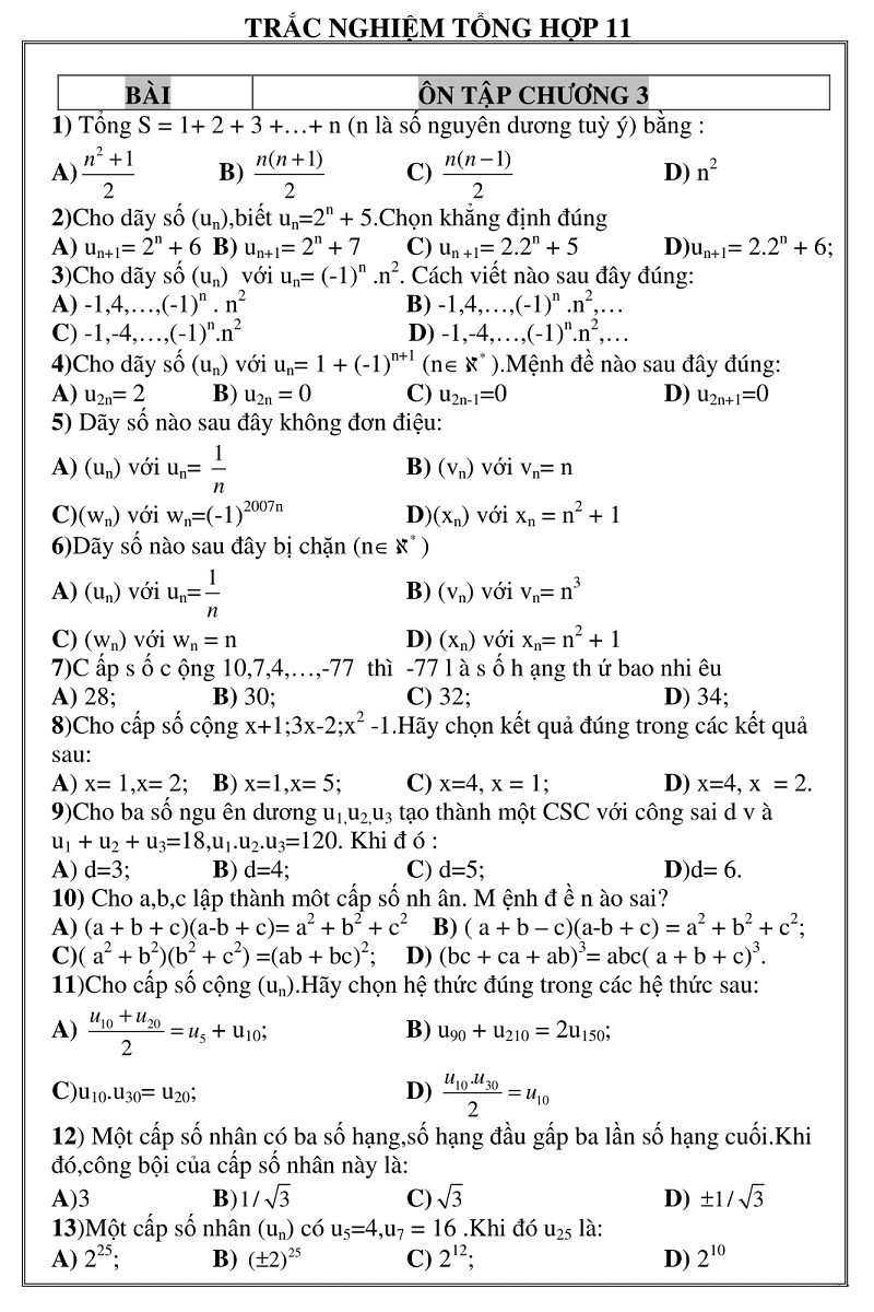 trac nghiem giai tich 11
