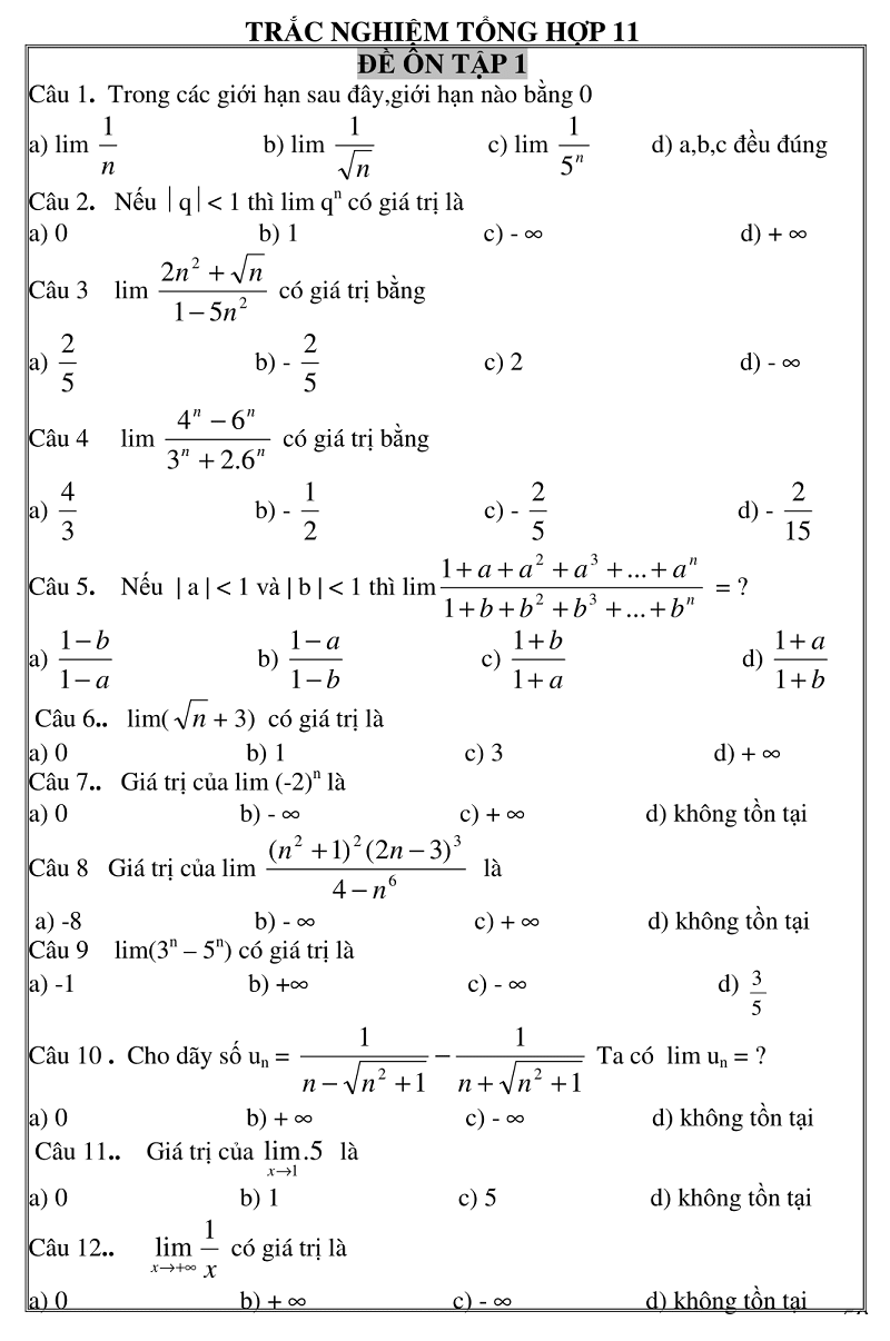 trac nghiem giai tich 11