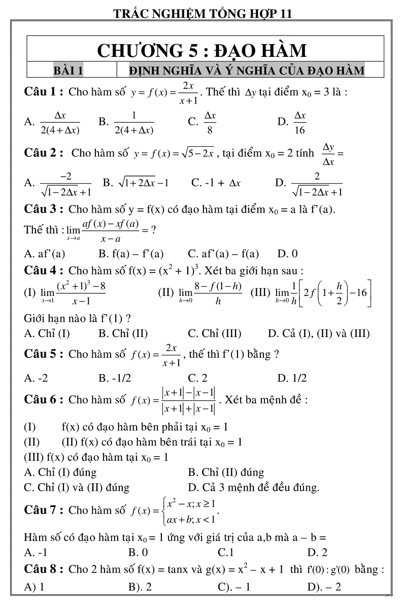 trac nghiem giai tich 11