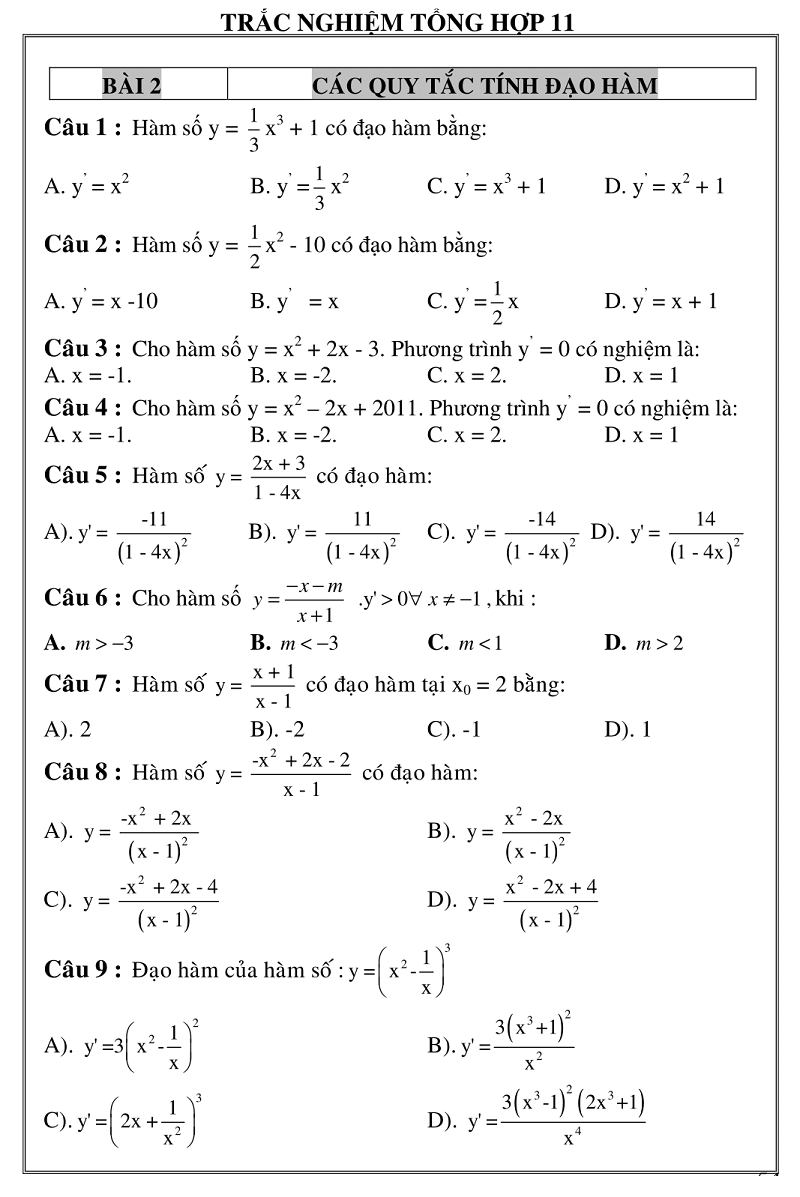 trac nghiem giai tich 11