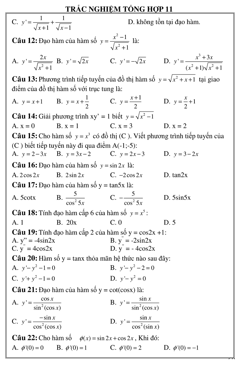 trac nghiem giai tich 11