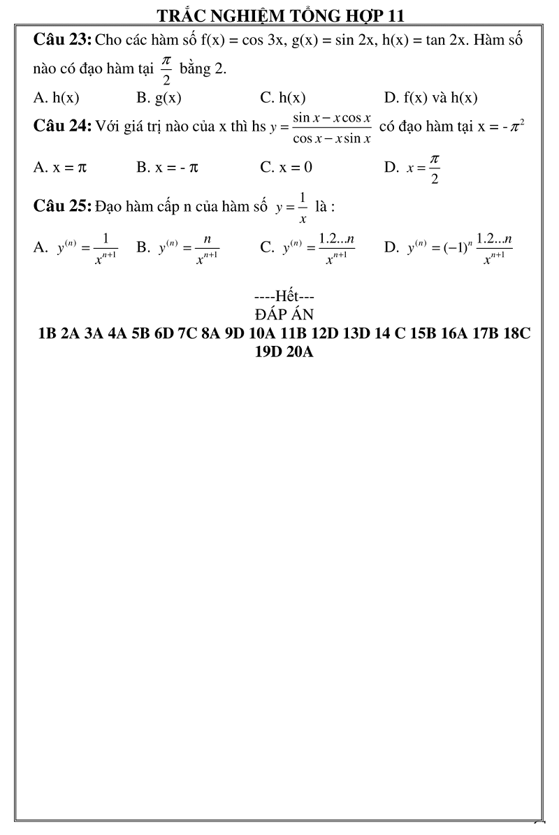 trac nghiem giai tich 11