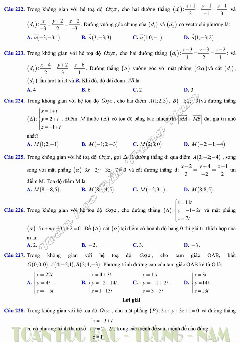 trac nghiem hinh hoc oxyz
