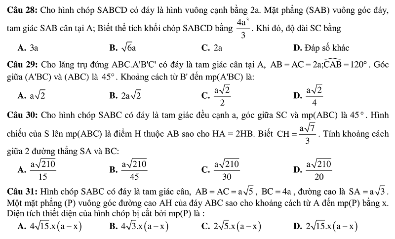 trac nghiem hinh hoc khong gian